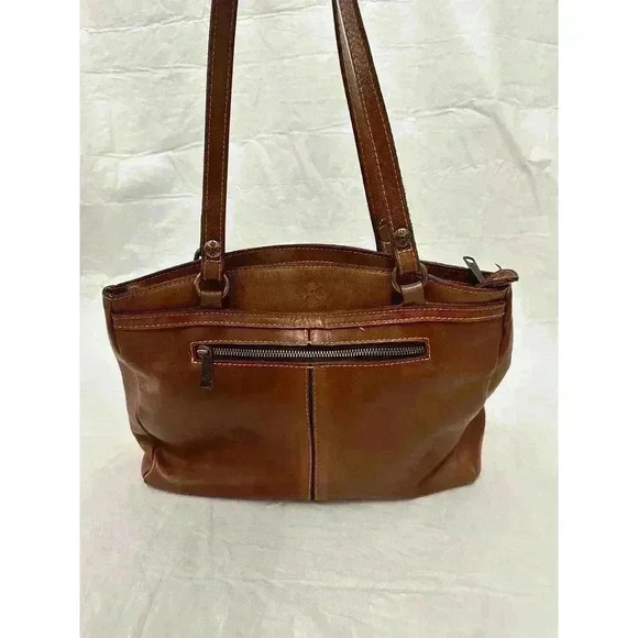 Patricia Nash Poppy Tote Shoulder Bag, 100% Italian Leather, Tan, Top Zip - Picture 4 of 12